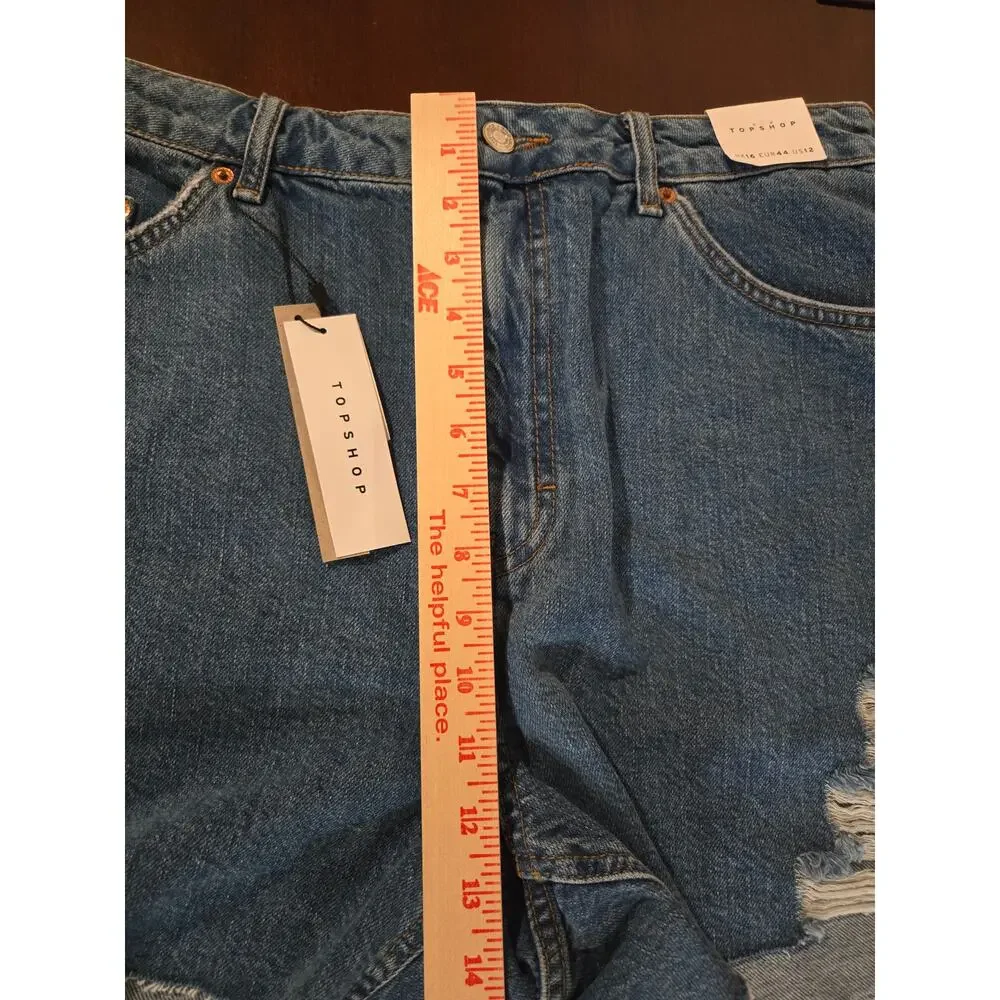 Topshop NWT Womens Distressed High Rise Cutoff Denim Shorts Size 12 Blue Jean